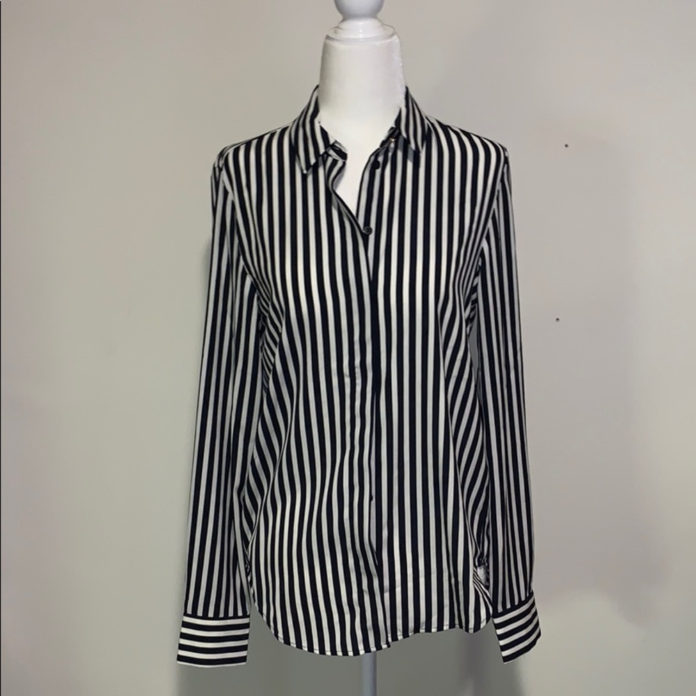 Black and white striped button down blouse
